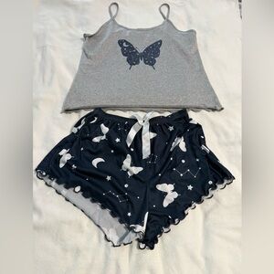 Women's Butterfly Print Sleepwear Set - Gray and Black